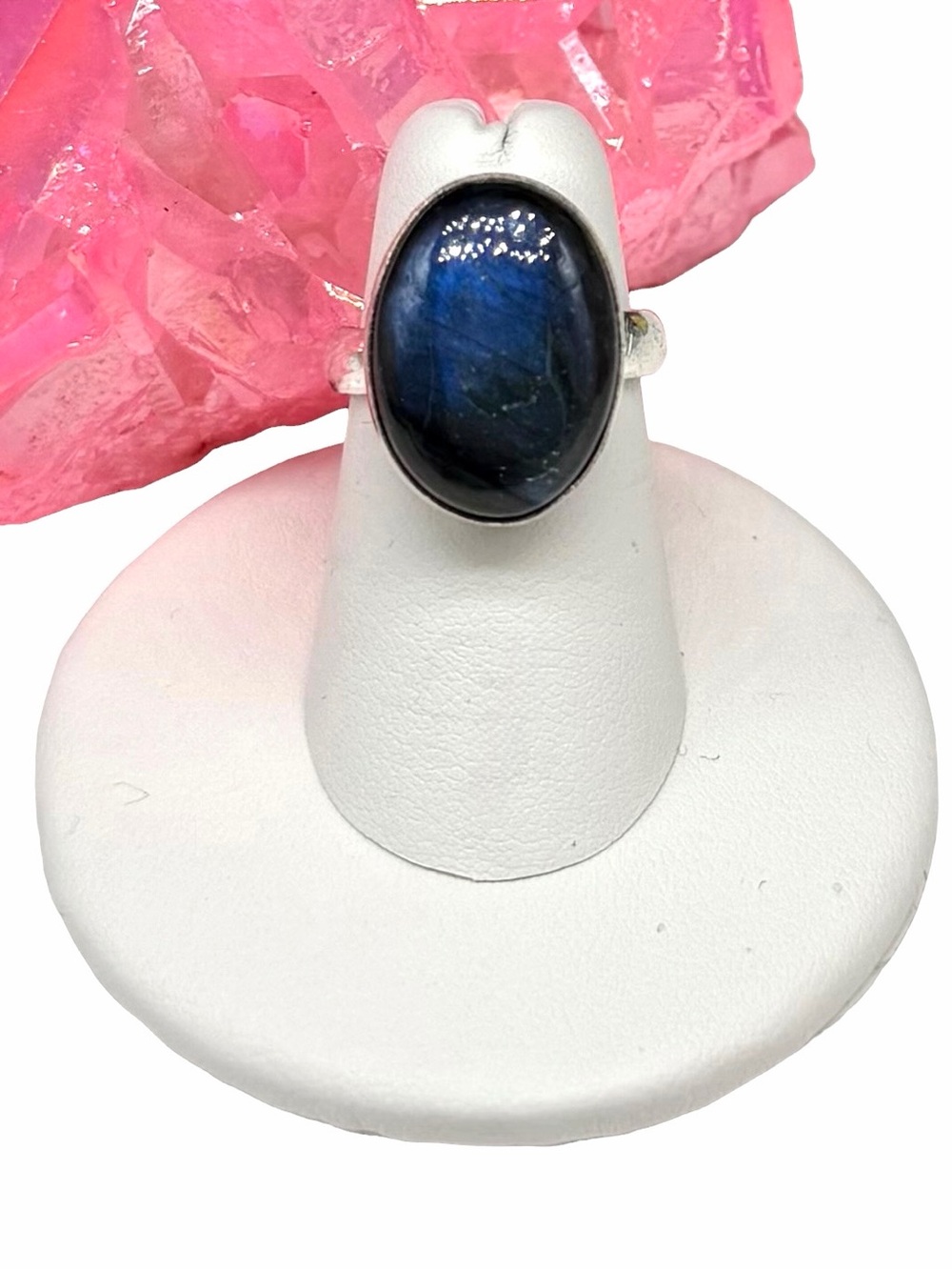 Labradorite Ring Size 6 925 Sterling Silver Overlay Blue Fire Flash